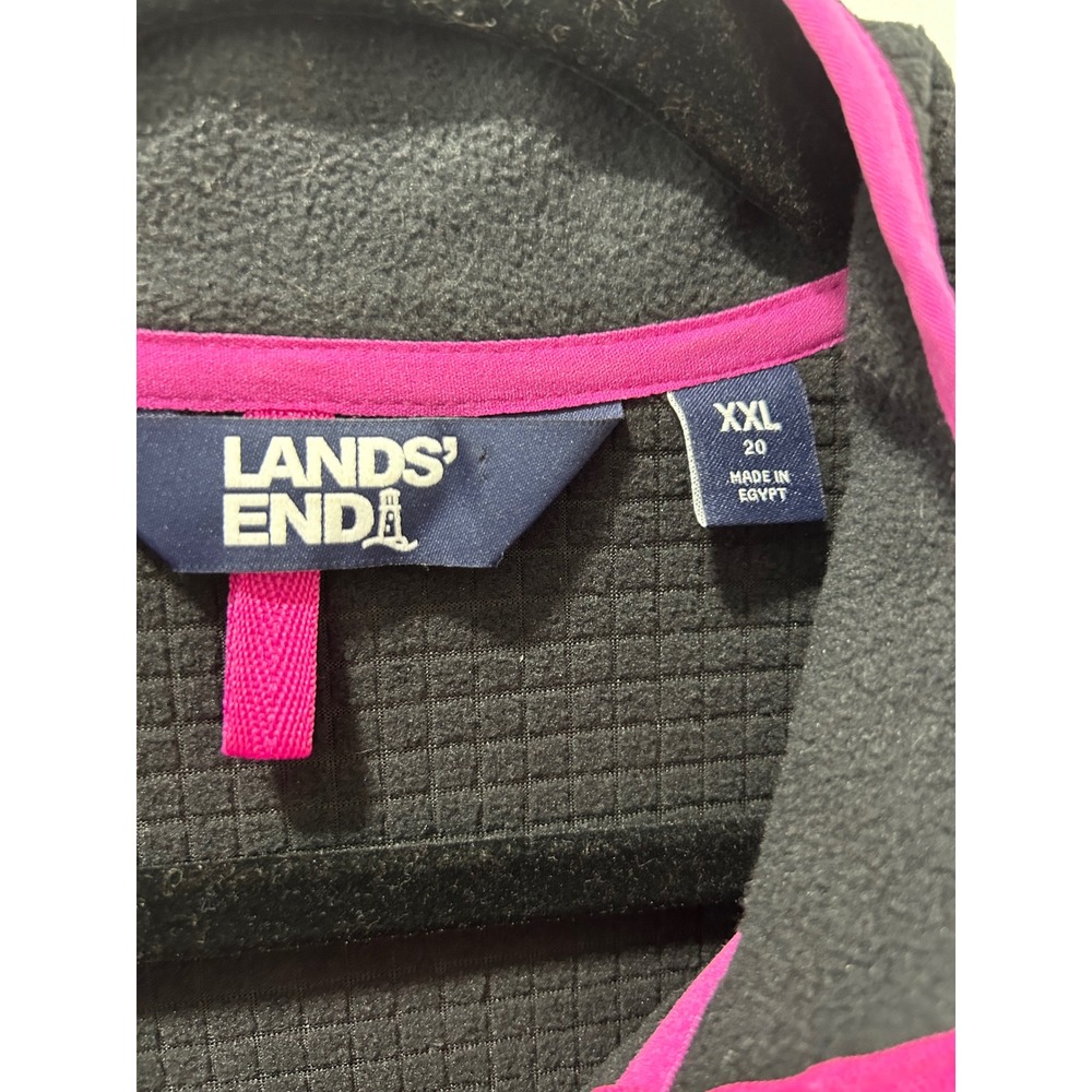 Lands End Womens XXL Gray Pink Grid Texture Full Zip Fleece Jacket Mock Neck - Picture 2 of 11